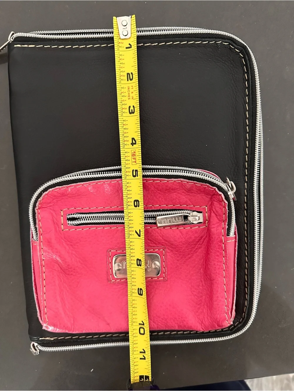 Faux Leather Compact Black & Pink Leather Zip Organizer